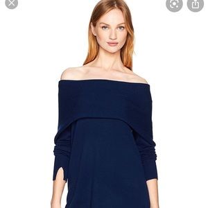 HALSTON Navy Off- Shoulder Sweater